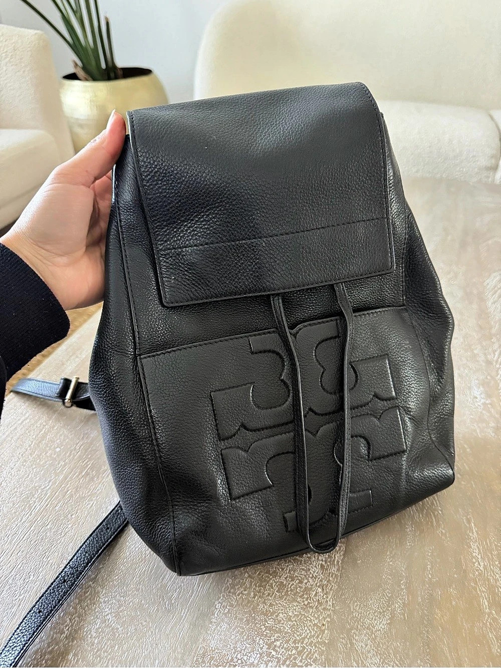 Tory Burch Thea Large Leather Backpack Black